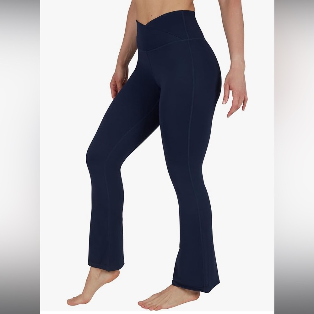 Yogalicious Ultra Lush Madison High Waisted Crossover Flare Legging in Navy Blue